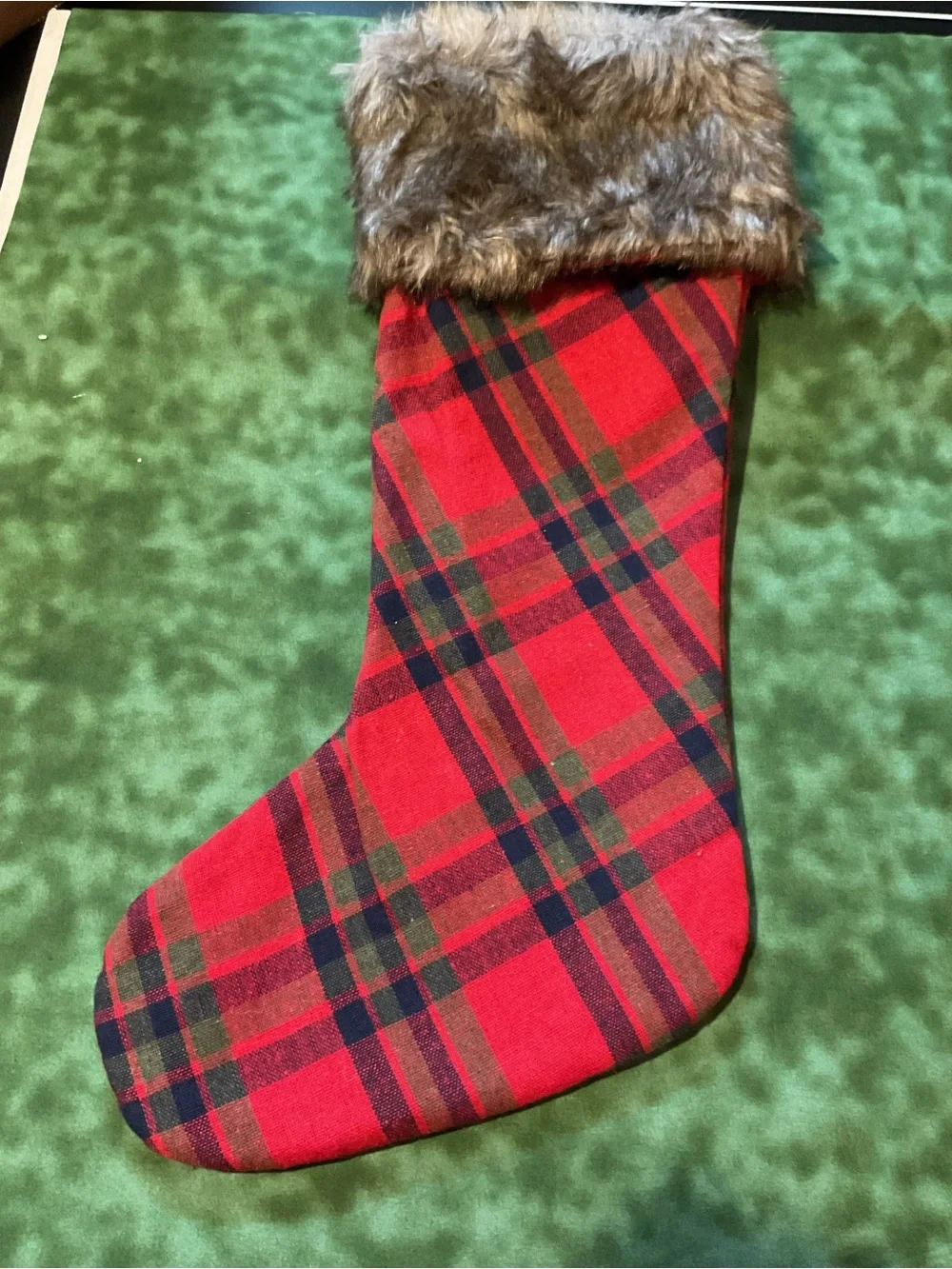 Hobby Lobby Red Plaid Stocking with Faux Fur Cuff NWT